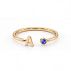 Adjustable Initial Birthstone Ring "Tove"