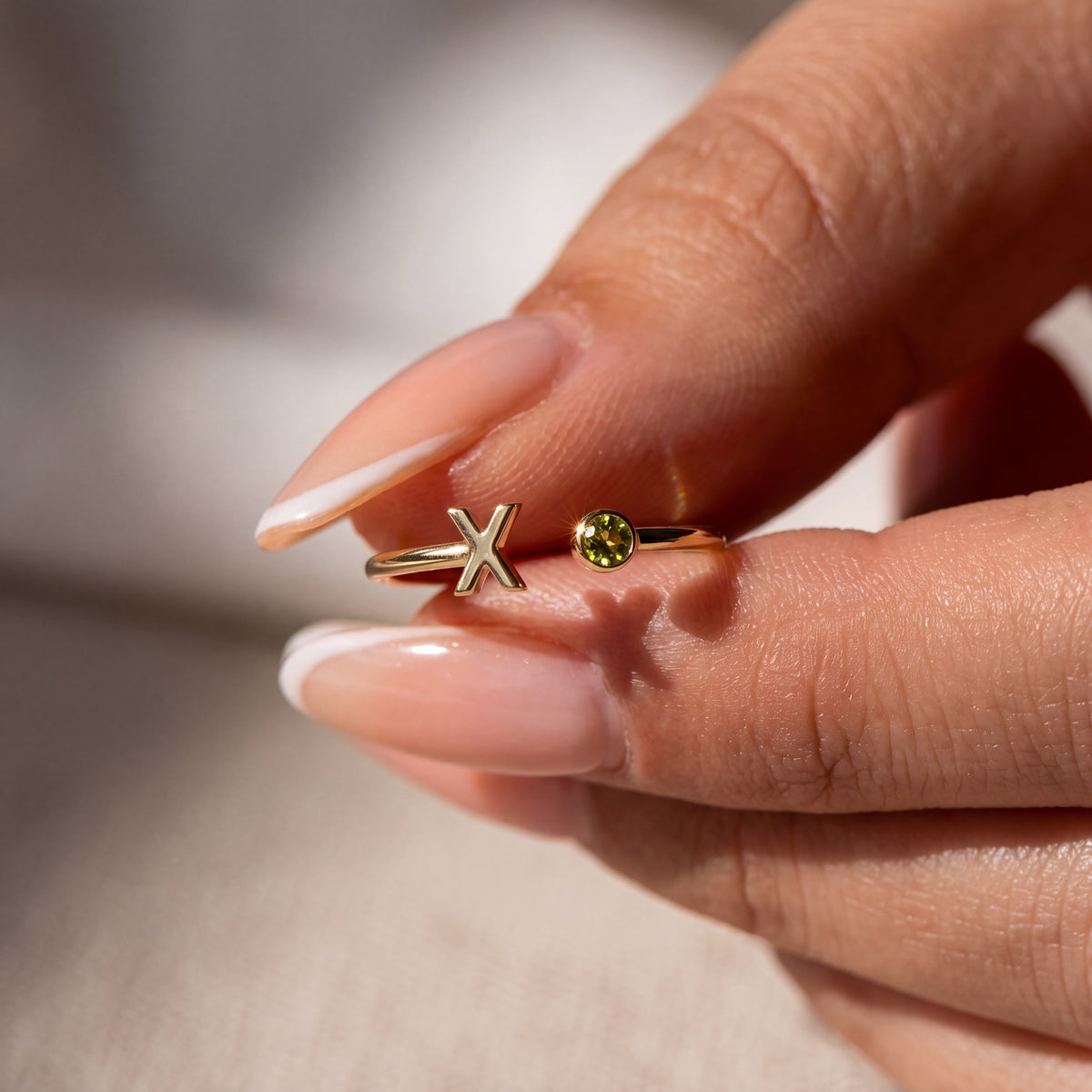 Adjustable Initial Birthstone Ring "Tove"