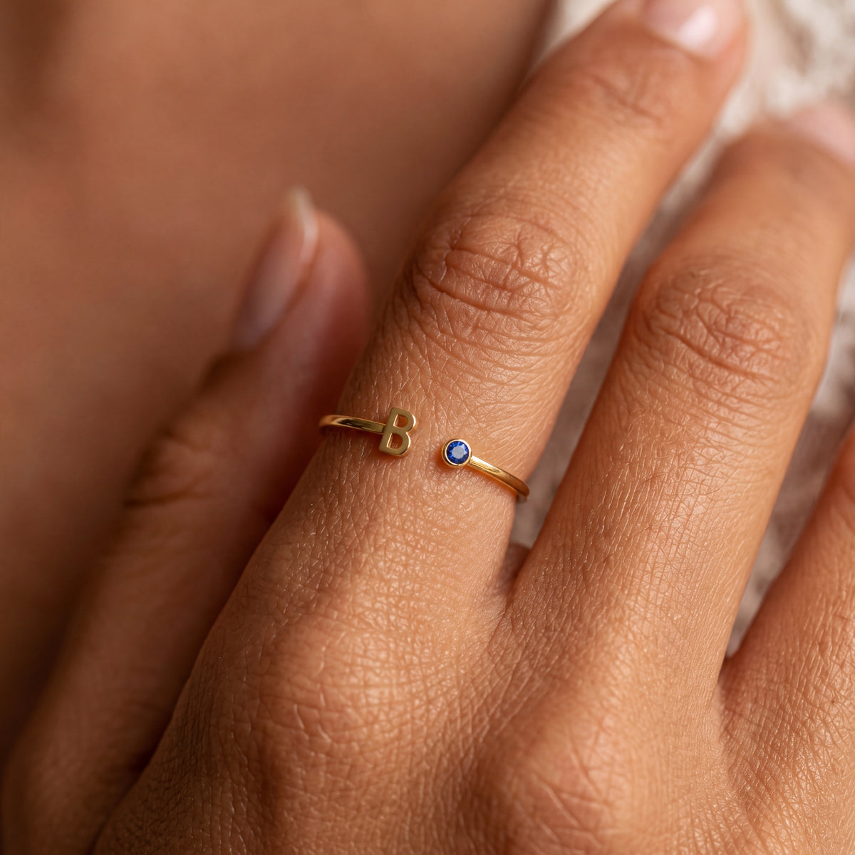 Adjustable Initial Birthstone Ring "Tove"