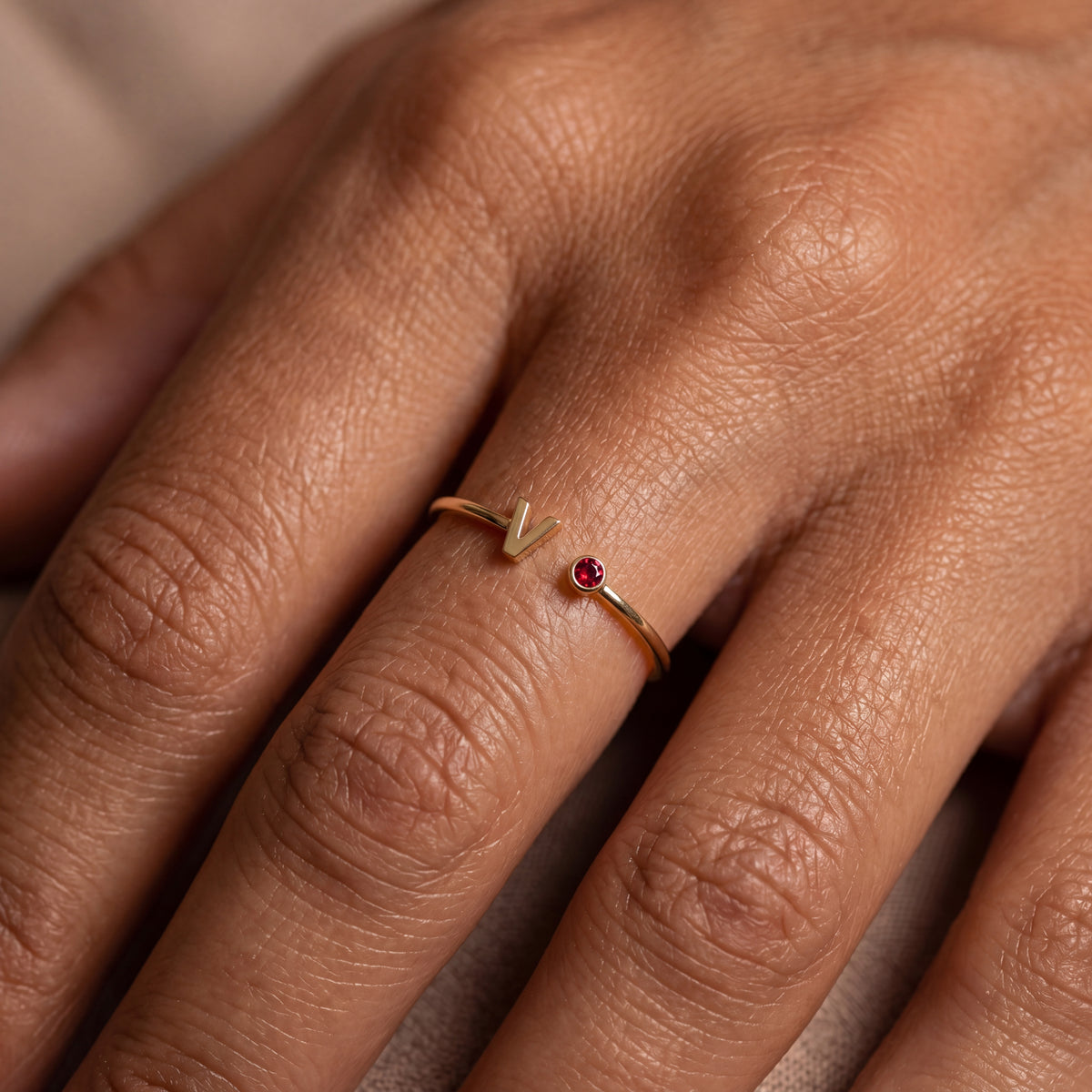 Adjustable Initial Birthstone Ring "Tove"