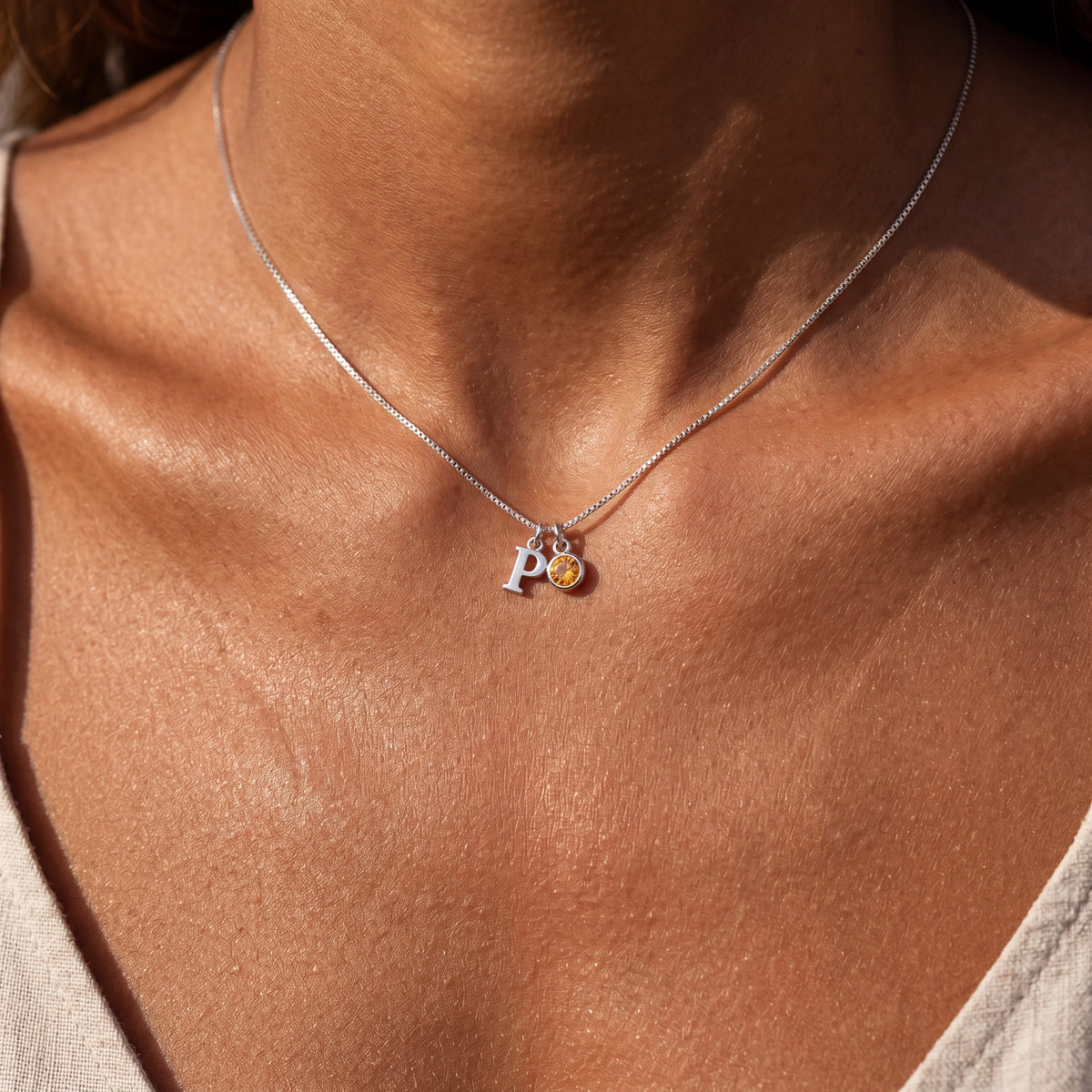 Initial Birthstone Necklace "Cora"