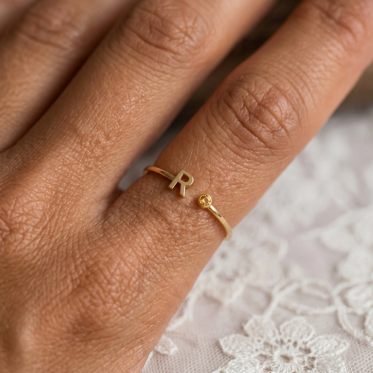 Adjustable Initial Birthstone Ring "Tove"