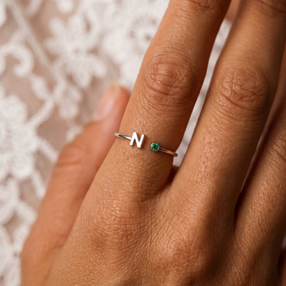 Adjustable Initial Birthstone Ring "Tove"