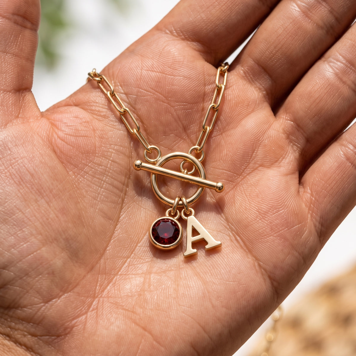 Initial Birthstone Necklace "Sage"