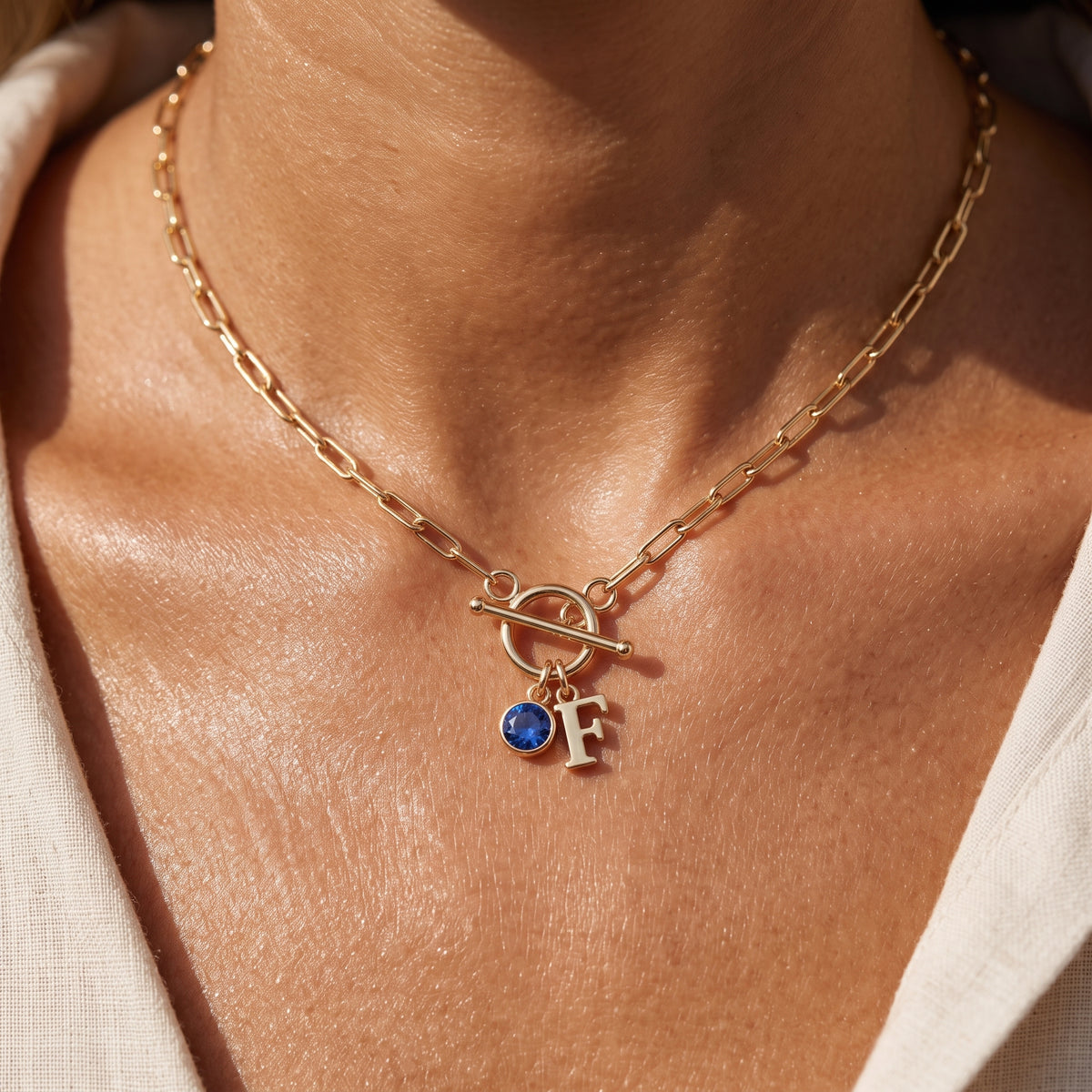 Initial Birthstone Necklace "Sage"