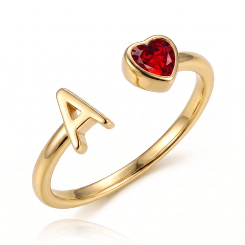 Adjustable Initial Birthstone Ring "Cleo"