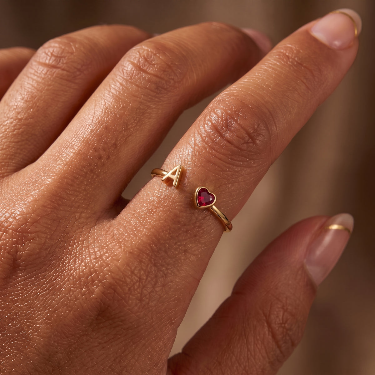 Adjustable Initial Birthstone Ring "Cleo"