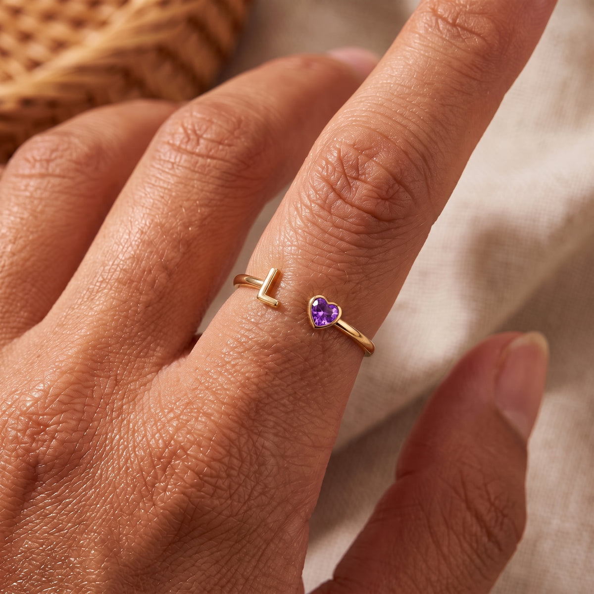 Adjustable Initial Birthstone Ring "Cleo"