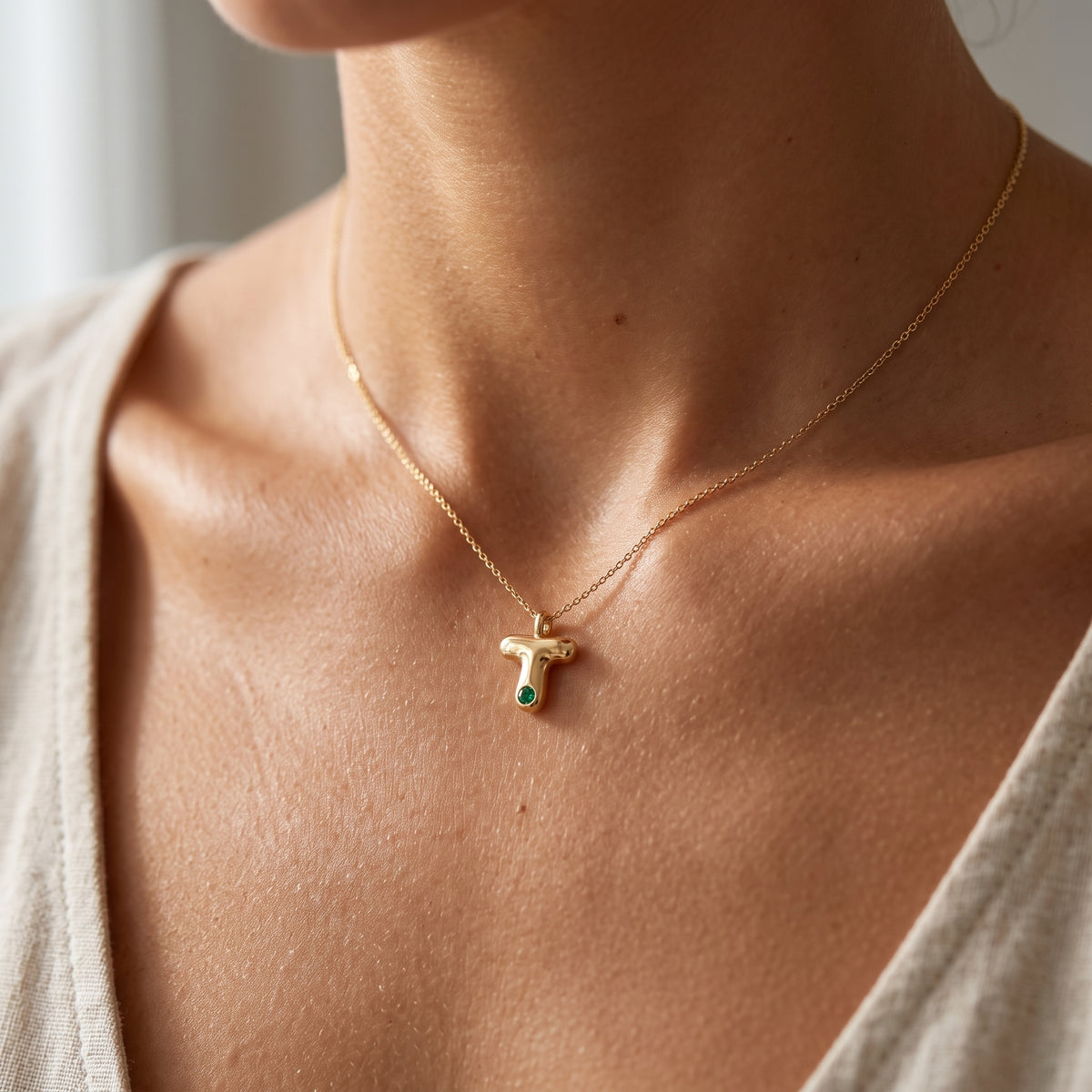 Initial Birthstone Necklace "Faye"