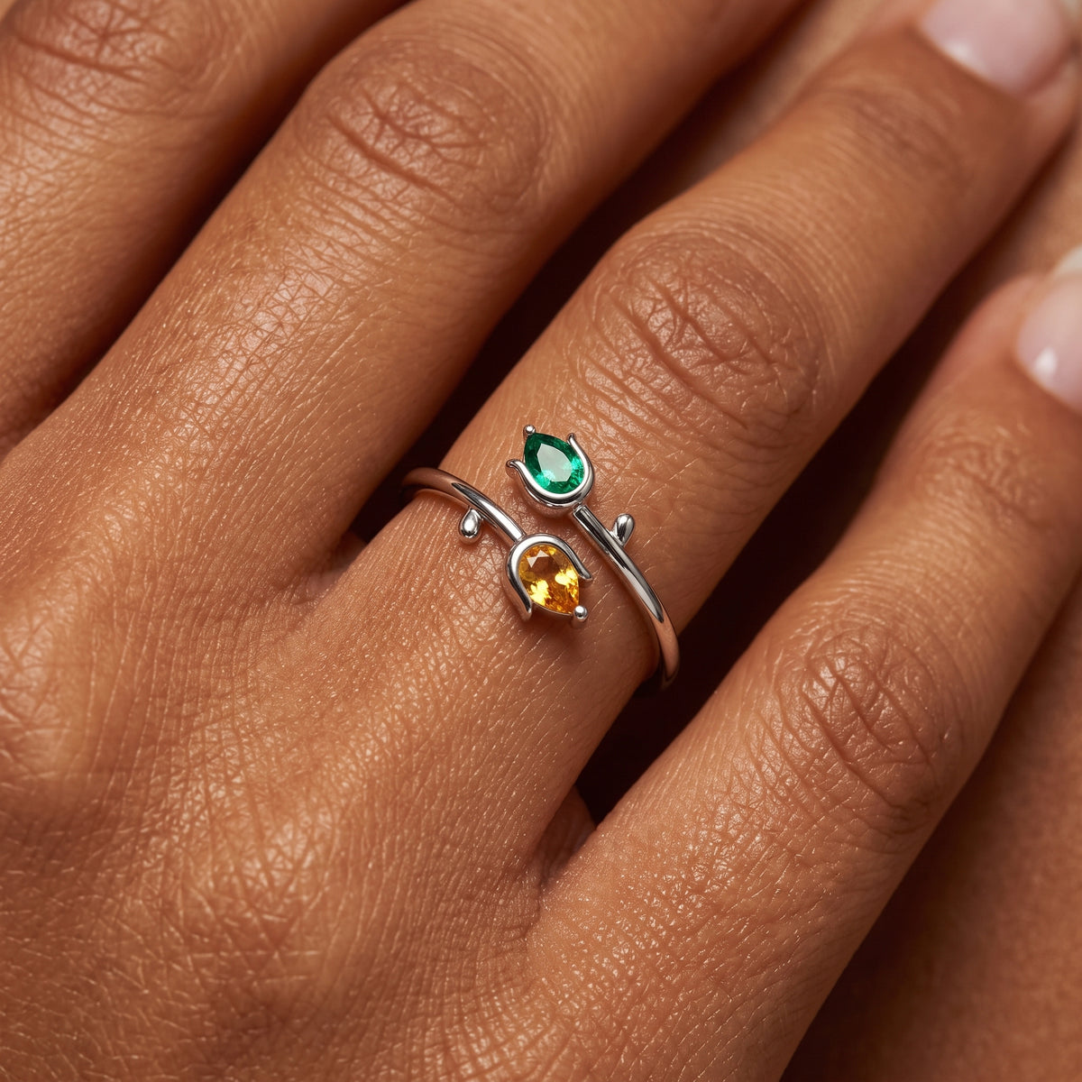 Adjustable BirthStone Ring "Tulip"