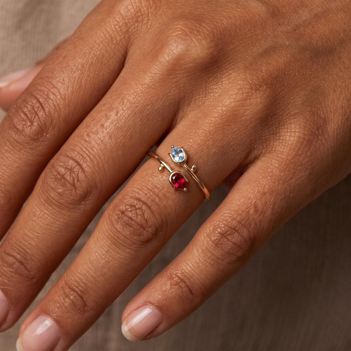 Adjustable BirthStone Ring "Tulip"